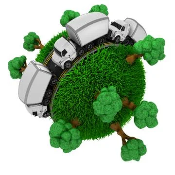 3D Render of Road around a grassy globe Stock Illustration