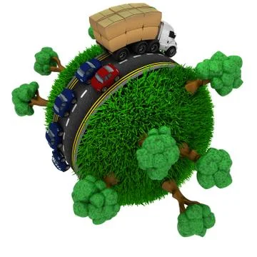 3D Render of Road around a grassy globe 库存插图