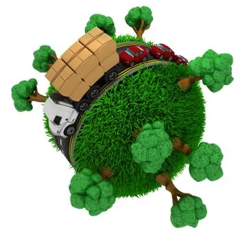 3D Render of Road around a grassy globe Stock Illustration