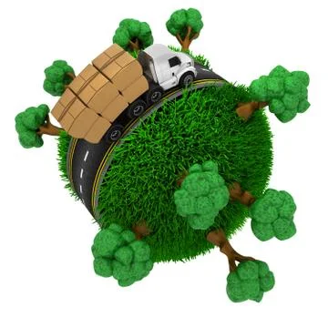3D Render of Road around a grassy globe 스톡 일러스트