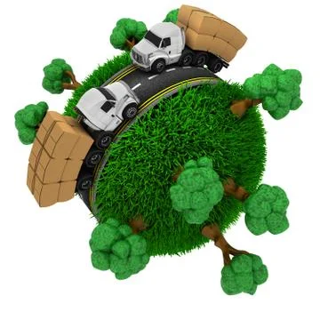 3D Render of Road around a grassy globe 스톡 일러스트