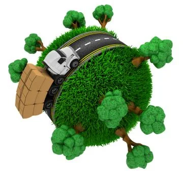 3D Render of Road around a grassy globe Illustrazione stock