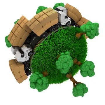 3D Render of Road around a grassy globe 库存插图