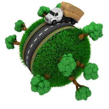 3D Render of Road around a grassy globe 库存插图