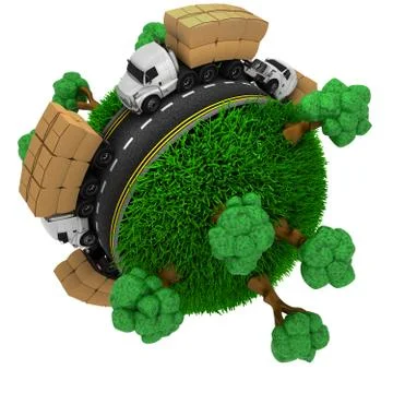 3D Render of Road around a grassy globe Stock Illustration