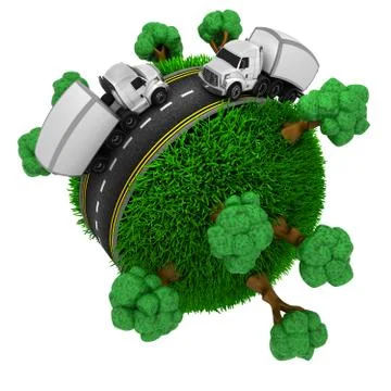 3D Render of Road around a grassy globe Illustrazione stock