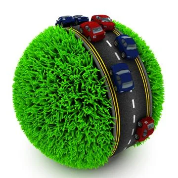 3D Render of Road around a grassy globe 库存插图