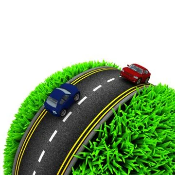 3D Render of Road around a grassy globe Stockillustratie