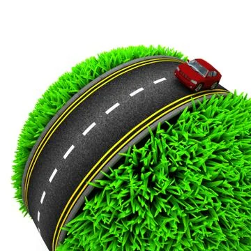 3D Render of Road around a grassy globe 스톡 일러스트