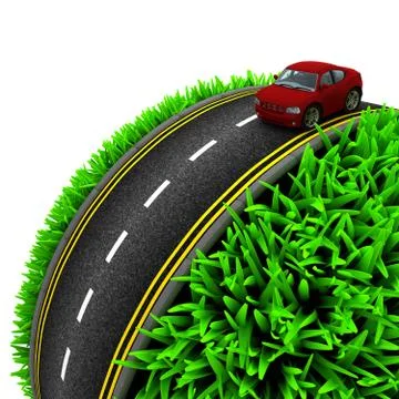 3D Render of Road around a grassy globe 스톡 일러스트