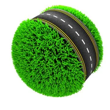3D Render of Road around a grassy globe Stock-Illustration