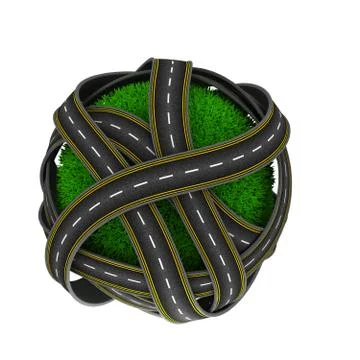 3D Render of Road around a grassy globe 스톡 일러스트