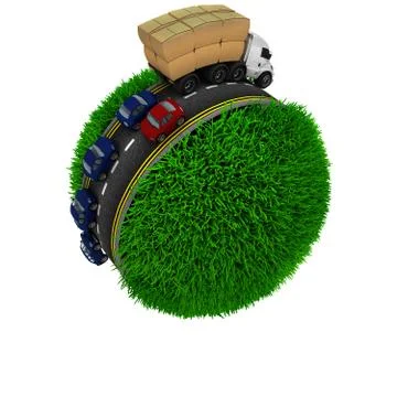 3D Render of Road around a grassy globe Illustrazione stock