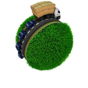 3D Render of Road around a grassy globe 스톡 일러스트