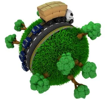 3D Render of Road around a grassy globe Illustrazione stock