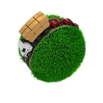 3D Render of Road around a grassy globe Stock Illustration