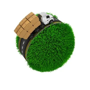 3D Render of Road around a grassy globe Stock Illustration