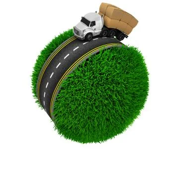 3D Render of Road around a grassy globe 库存插图