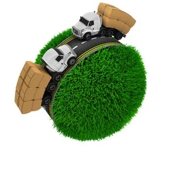 3D Render of Road around a grassy globe Stock Illustration
