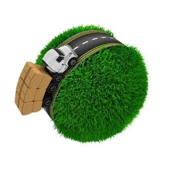 3D Render of Road around a grassy globe Illustrazione stock