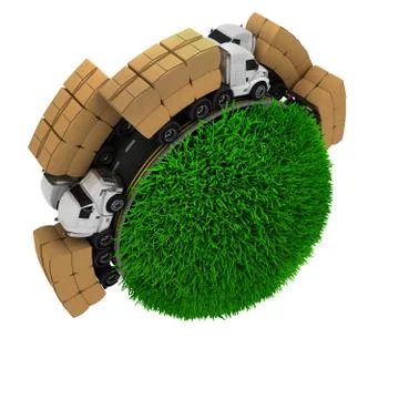 3D Render of Road around a grassy globe Illustrazione stock