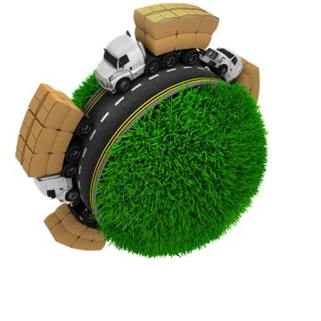 3D Render of Road around a grassy globe Stock Illustration