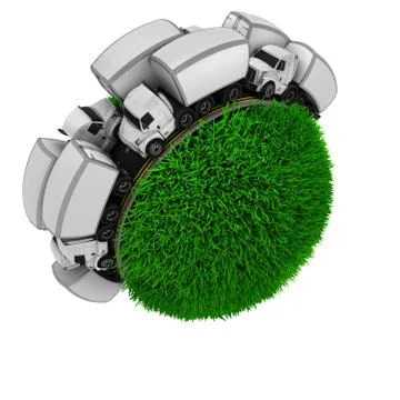 3D Render of Road around a grassy globe Stock Illustration