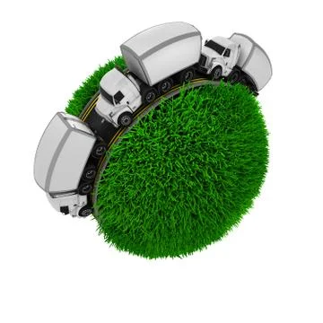 3D Render of Road around a grassy globe 库存插图