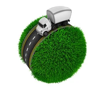3D Render of Road around a grassy globe Stock Illustration
