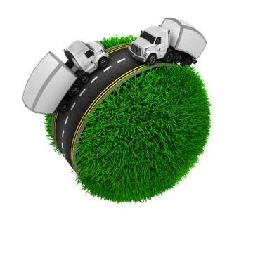 3D Render of Road around a grassy globe 스톡 일러스트