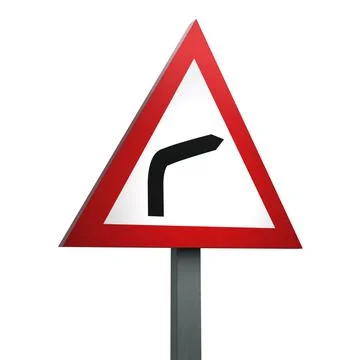 3D Render Road Sign of Bend to right Isolated on a White Background Stock Illustration