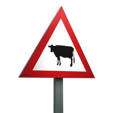 3D Render Road Sign of Cattle Isolated on a White Background Stock Illustration