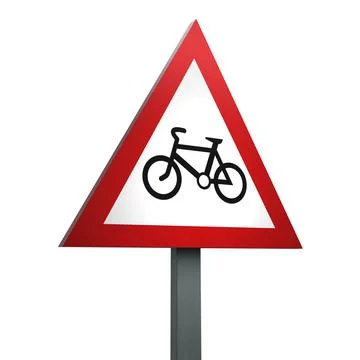 3D Render Road Sign of Cycle route ahead Isolated on a White Background Stock Illustration