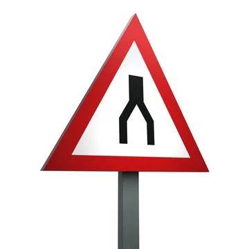3D Render Road Sign of Dual carriageway  ends Isolated on a White Background Stock Illustration
