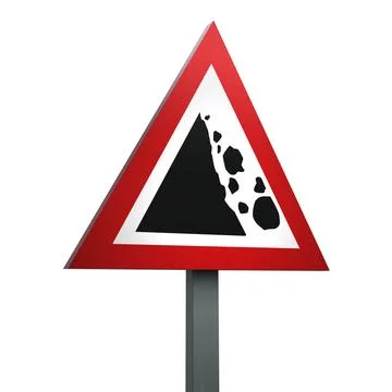 3D Render Road Sign of Falling Rocks Isolated on a White Background Stock Illustration