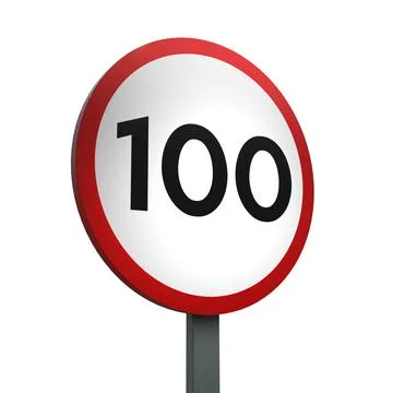3D Render Road Sign of indicating a speed limit of 100  Isolated on a White B Illustrazione stock