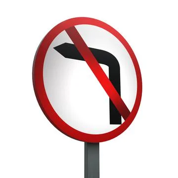 3D Render Road Sign of No left turn Isolated on a White Background Stock Illustration