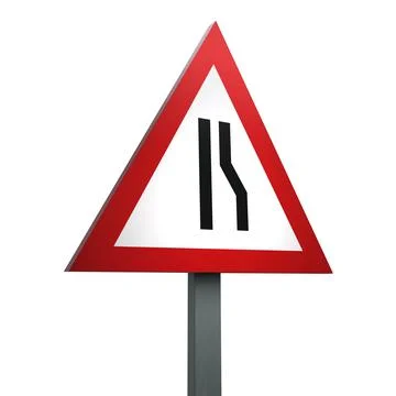 3D Render Road Sign of Road narrows on right Isolated on a White Background Stock Illustration