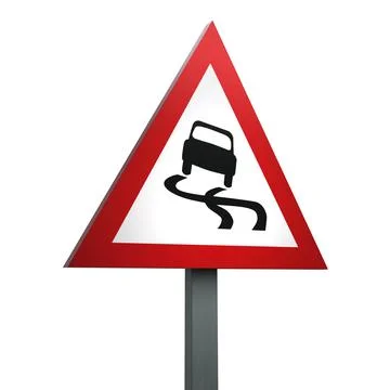 3D Render Road Sign of Slippery road Isolated on a White Background Stock Illustration