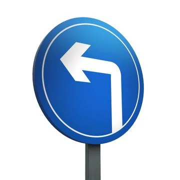3D Render Road Sign of Turn left ahead Isolated on a White Background Stock Illustration