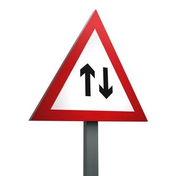 3D Render Road Sign of Two-way traffic straight ahead  Isolated on a White Ba Stock Illustration