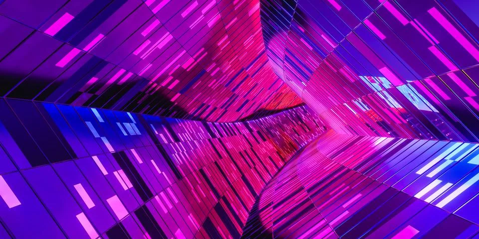 3D render road surrounded by pink crystals. Stock Illustration