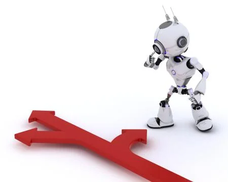 3D Render of a Robot with arrows Stock Illustration
