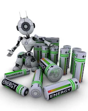 3D Render of a Robot with batteries Stock Illustration
