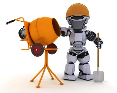 3D Render of a Robot builder with cement mixer Stock-Illustration