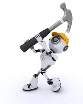 3D Render of a Robot Builder with a hammer Illustrazione stock