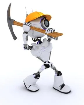 3D Render of a Robot Builder with a pickaxe 스톡 일러스트