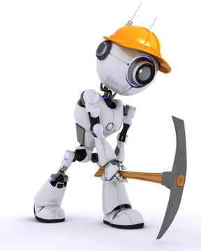 3D Render of a Robot Builder with a pickaxe 스톡 일러스트