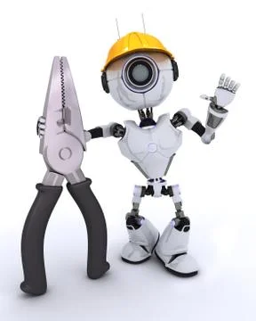 3D Render of a Robot Builder with pliers Stock Illustration