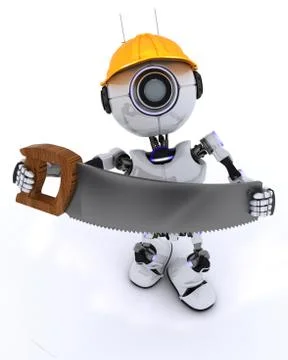 3D Render of a Robot Builder with a saw Stock Illustration